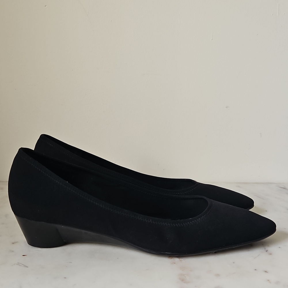 SALVATORE FERRAGAMO: Sleek Black Pointed Low Wedge Heels